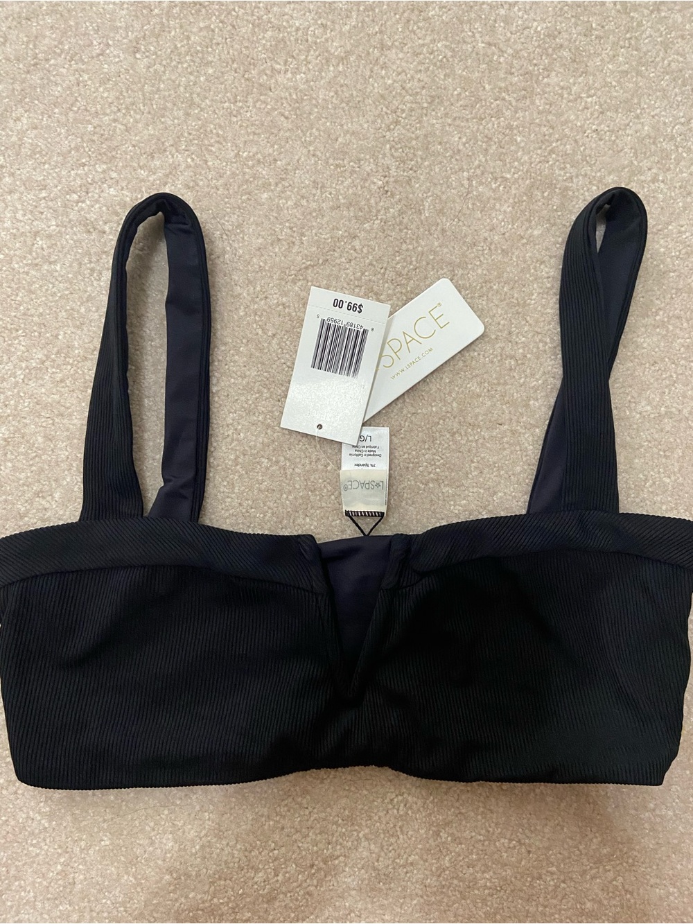 l*space Black Ribbed Bandeau Bralette with Straps
